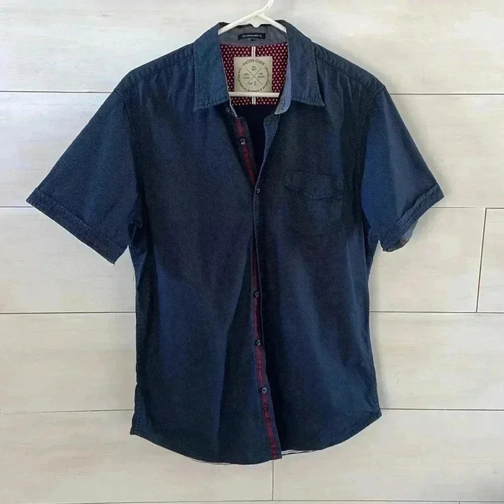 Native Code 100% Cotton Men’s L Button Down Short Sleeve Shirt Impeccable Fit